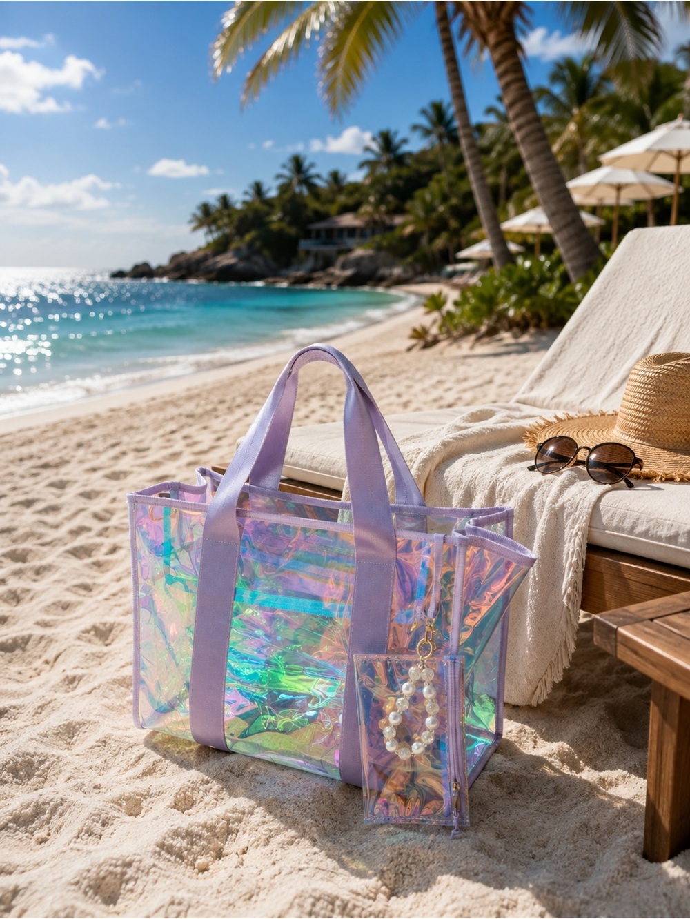 Iridescent jelly tote beach bag 26L